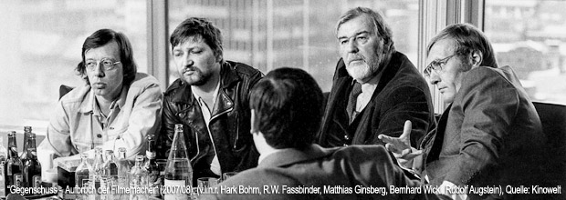 Foto: “Gegenschuss -  Aufbruch der Filmemacher“ (2007/08), (v.l.n.r. Hark Bohm, R.W. Fassbinder, Matthias Ginsberg, Bernhard Wicki, Rudolf Augstein), Quelle: Kinowelt