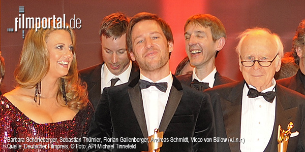 Barbara Schneberger, Sebastian Thmler, Florian Gallenberger, Andreas Schmidt, Vicco von Blow (v.l.n.r.). Quelle: Deutscher Filmpreis,  Foto: API Michael Tinnefeld